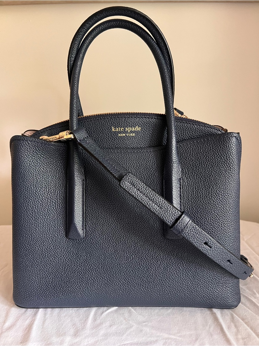 kate spade Pebbled Leather Satchel in Black Margeaux